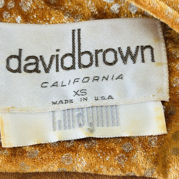 70s Velvet Maxi Mumu Dress David‎ Brown I Magnin Kaftan XS Gold Glam Loungewear - Picture 15 of 16